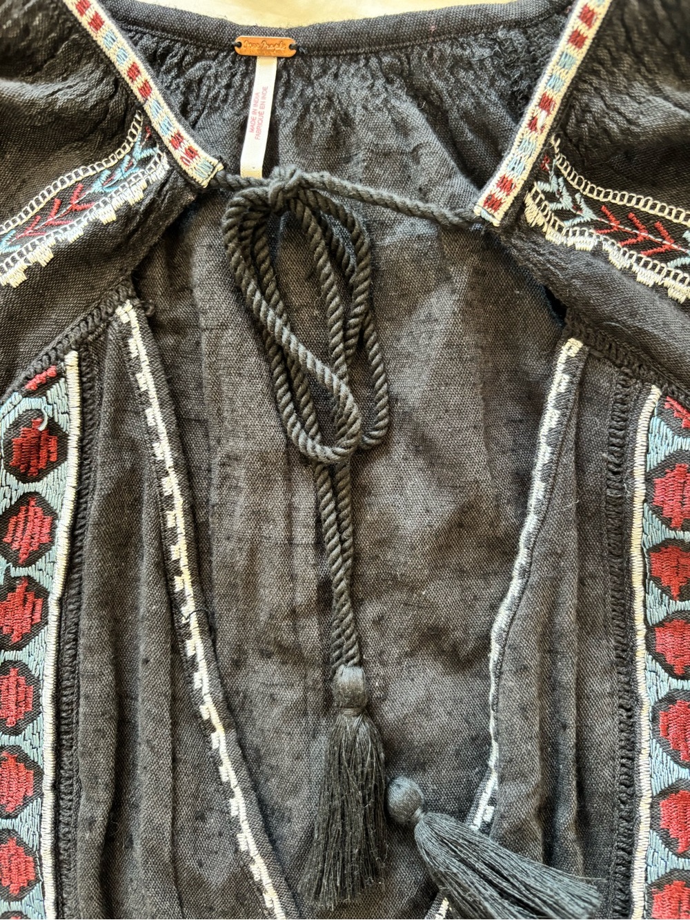 Free People S Boho Embroidered Folk Peasant Dress Turquoise Artisan Festival - Picture 8 of 14